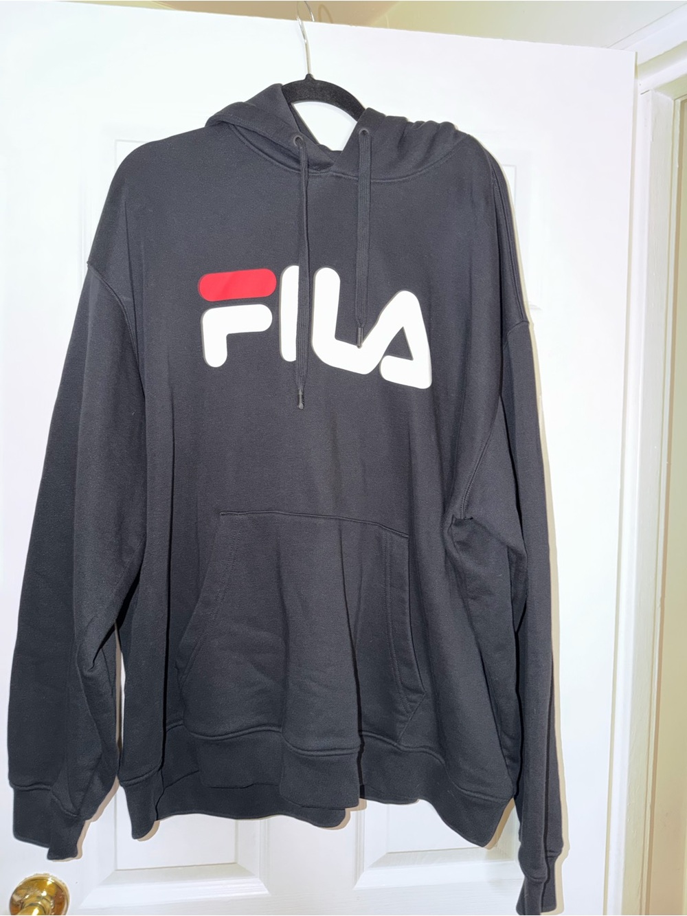 Fila Men’s Black Pullover Hoodie with White and Red Logo